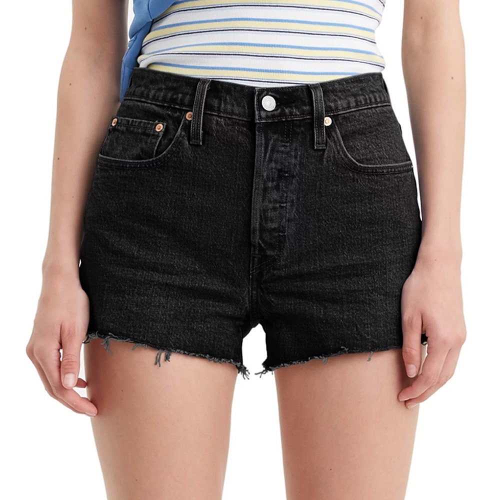 Black Distressed Jean Shorts with Frayed Hem